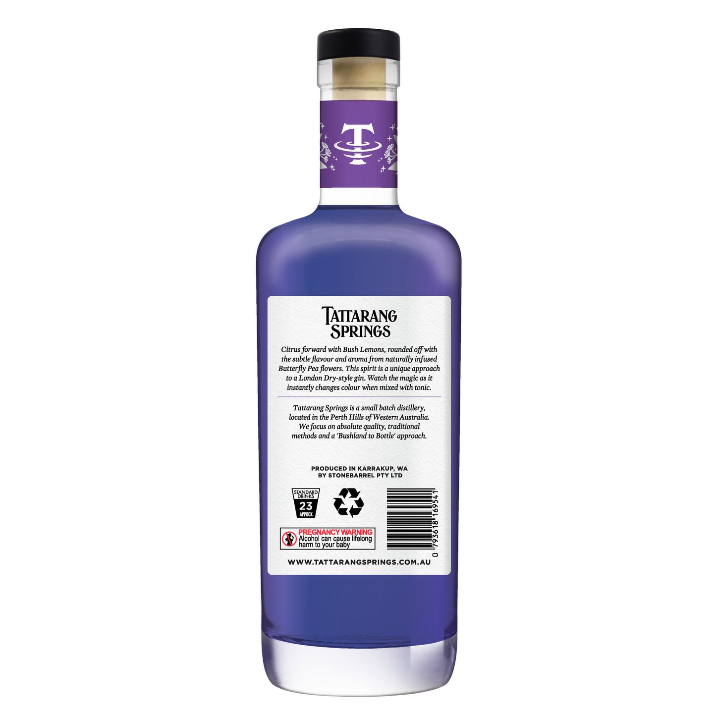 TATTARANG SPRINGS BUSH LEMON & BUTTERFLY PEA FLOWER GIN 700ML