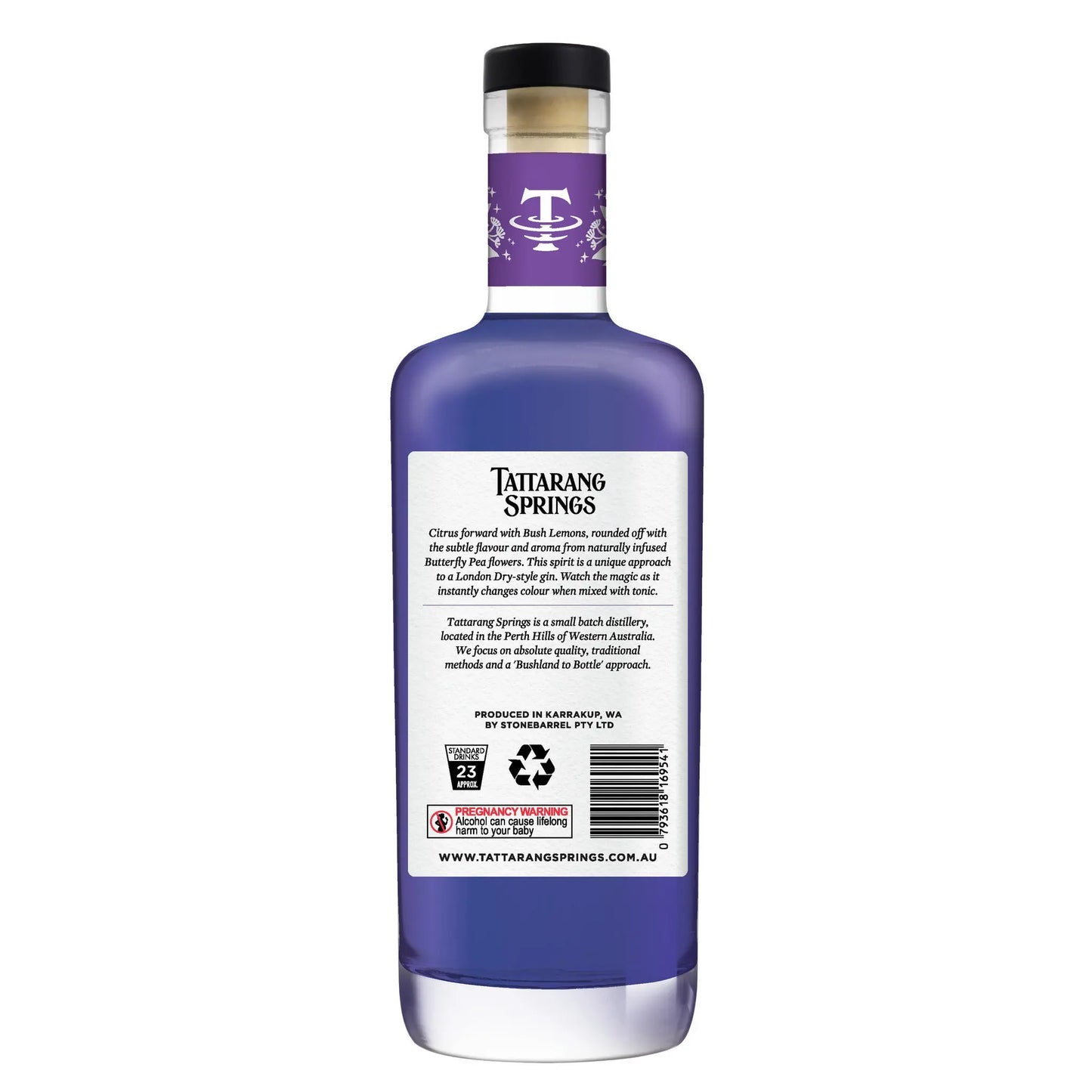 Bush Lemon & Butterfly Pea Flower Gin 700ml - Tattarang Springs